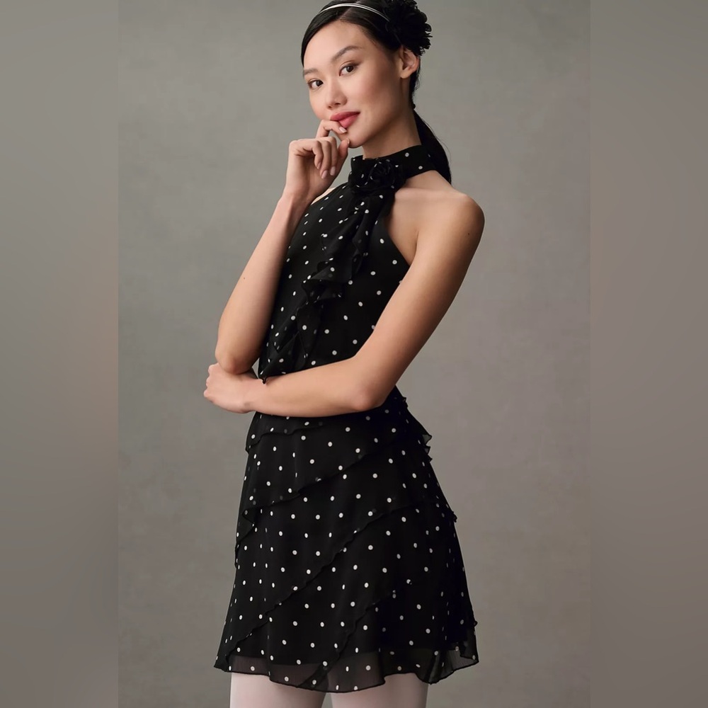 Maeve by Anthropologie Halter Rosette Mini Dress